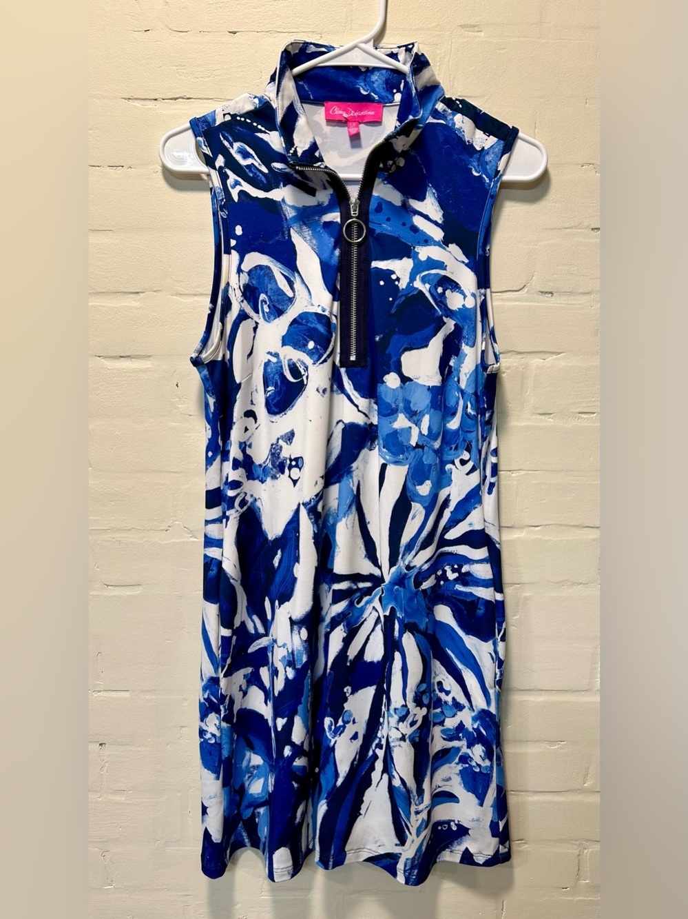 Claire Desjardins Blue & White Sleeveless Zip Front Knee Length Dress Size S/P